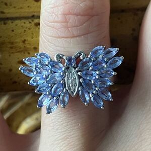 Natural Tanzanite Sterling Silver Butterfly Ring Size 7